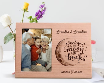 Cadeau personnalisé pour grands-parents, cadre photo en bois, vers la lune, cadeaux personnalisés pour grand-mère des petits-enfants, cadeaux grand-père et nounou