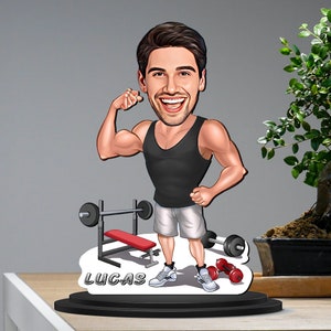 Benutzerdefinierte Gym Workout Buddy Karikatur Schmuckstück und Rahmen Kunst, Geschenk für Fitness Coach, Ihn, Bruder, Freund, Vater, Geburtstag,