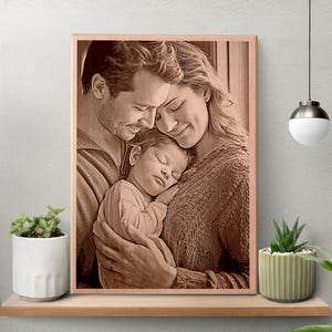 Laser Engraved Wooden Family Portrait: Personalized Wall Art