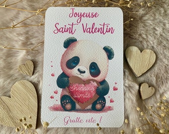 Carte à gratter Saint Valentin, pour les amoureux, couples, Panda