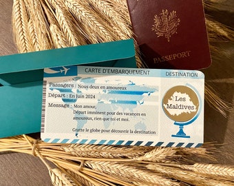 Carte à gratter billet d'avion personnalisable/ Carte d'embarquement/ Boarding pass