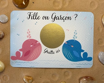 Original scratch card for gender reveal - Whale theme - Girl or Boy?