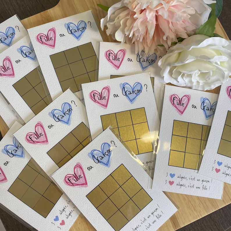 Carte à gratter annonce sexe de bébé originale, jeu du morpion gender reveal Fille ou Garçon ? image 4