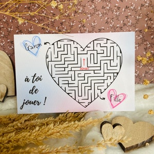 Carte annonce sexe bébé-Révélation grossesse-Jeu-Fille ou garçon-C'est une fille-C'est un garçon-Surprise-Labyrinthe