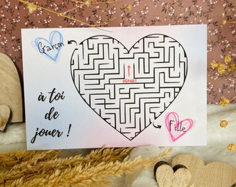 Carte annonce sexe bébé-Révélation grossesse-Jeu-Fille ou garçon-C'est une fille-C'est un garçon-Surprise-Labyrinthe