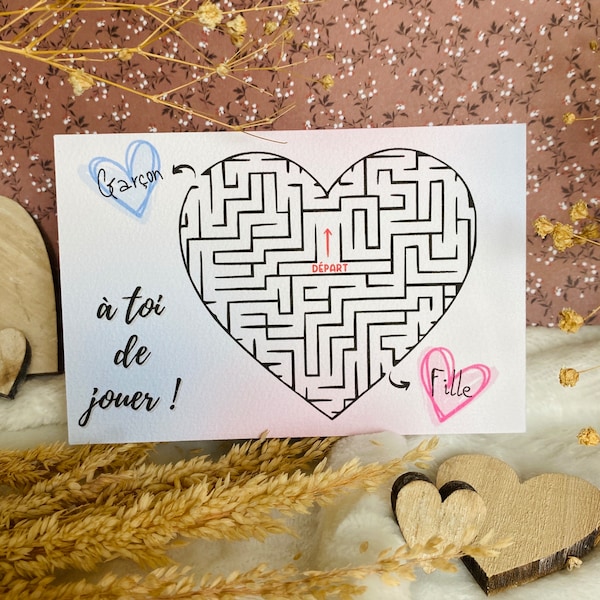 Carte annonce sexe bébé-Révélation grossesse-Jeu-Fille ou garçon-C'est une fille-C'est un garçon-Surprise-Labyrinthe