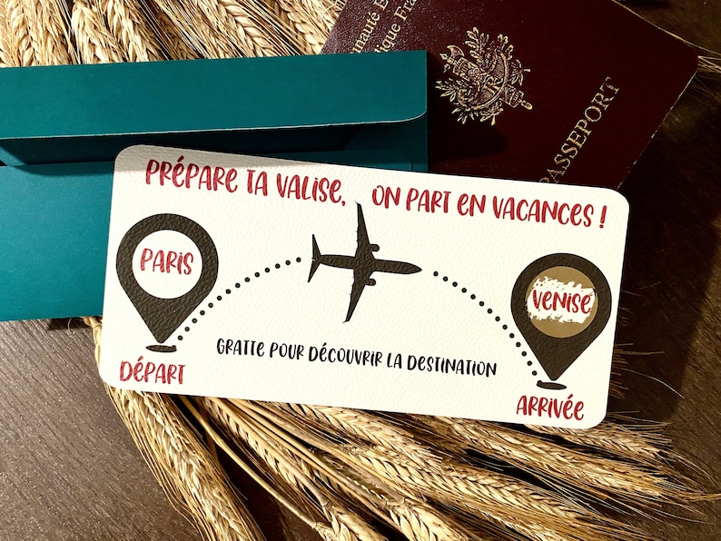 Carte à gratter billet d'avion personnalisable/Carte d'embarquement/Boarding pass image 1