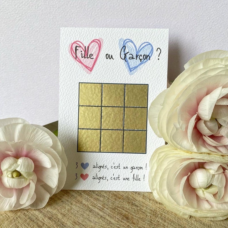 Carte à gratter annonce sexe de bébé originale, jeu du morpion gender reveal Fille ou Garçon ? image 1
