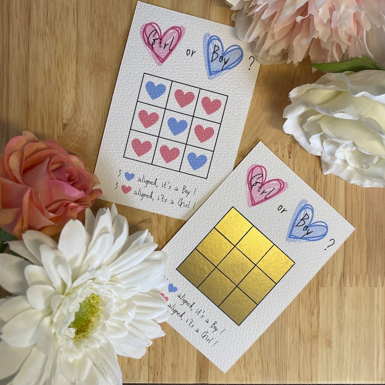 Carte à gratter annonce sexe de bébé originale, jeu du morpion gender reveal Fille ou Garçon ? image 5