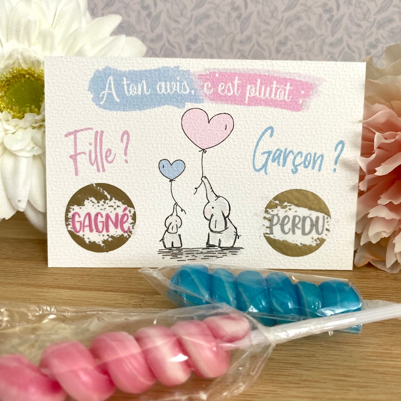 Carte à gratter annonce sexe de bébé originale, gender reveal Fille ou Garçon ? jeu pronostic. image 2