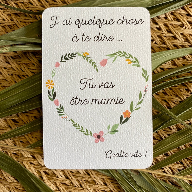 Carte à gratter / Annonce grossesse grands parents / Demande en mariage / Annonce surprise / Personnalisable / Bon pour Coeur blanc
