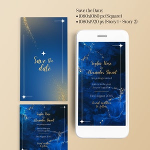Electronic Save the Date Blue Marble, Elegant Star Marble, Digital Save our date Template, Mobile, Instant Download - MARBLE WITH STARS
