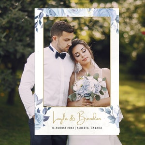 Wedding Photo Booth  Cutout Gentle White Roses, Editable Selfie Frame Template Gold Watercolor Roses, Digital Instant Download - WHITE ROSES