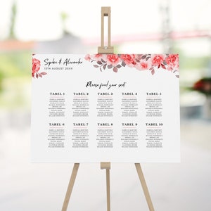 Tarjeta de tabla de asientos de boda plantilla imprimible rosas pastel, signo de asiento de acuarela rosa rosa editable, descarga instantánea - ELEGANCIA BLUSHING
