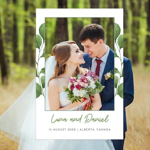 Wedding Photo Booth  Cutout Gentle Eucalyptus, Editable Selfie Frame Template Minimalistic Leaves, Digital Instant Download - GENTLE LUNA