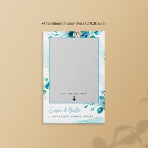 Wedding Photo Booth Cutout Blue Turquoise Flowers, Editable Selfie Frame Template Ocean Breeze, Digital Instant Download BLUE SERENITY image 3