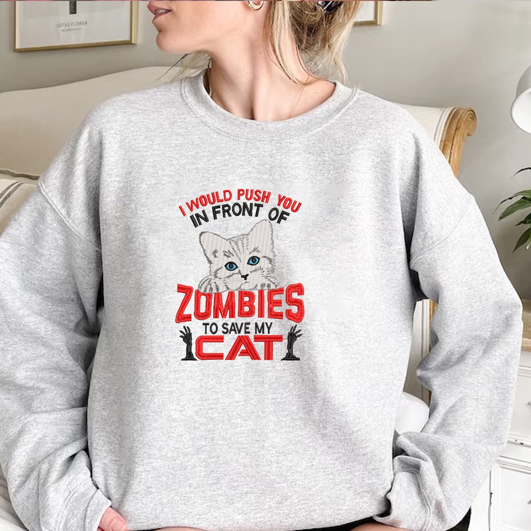Cat Embroidered Sweatshirt Funny Cat Sweatshirt Cute Animal - Etsy