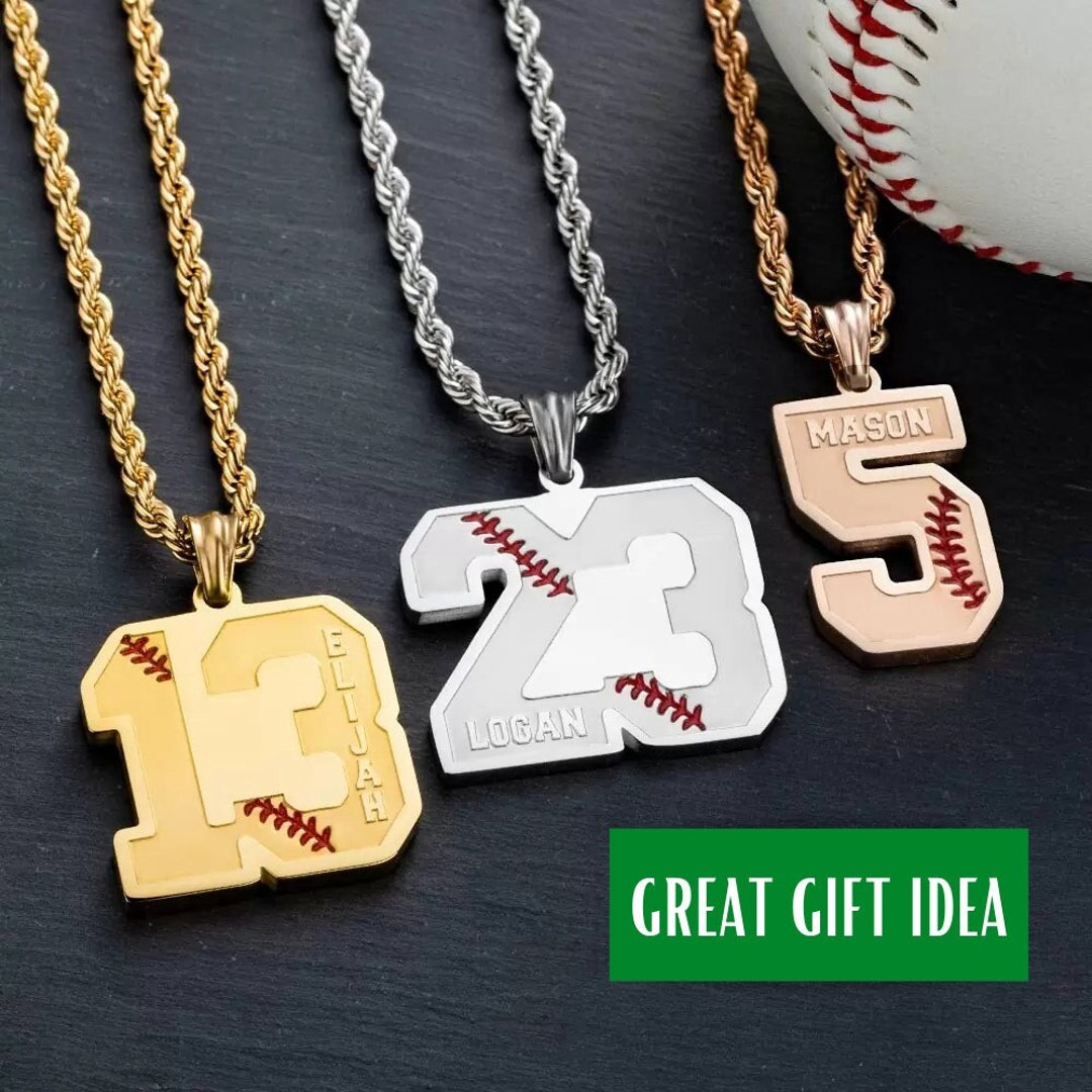 Customized Engraved Sport Number Necklace With Name Baseball Etsy