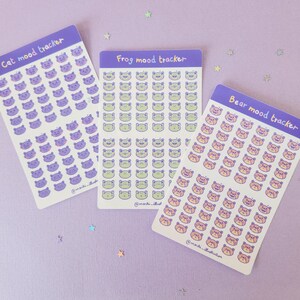 Cute mood tracker animals cat frog and bear stickers sheet / feuille de stickers mignon animaux tracker humeur journaling