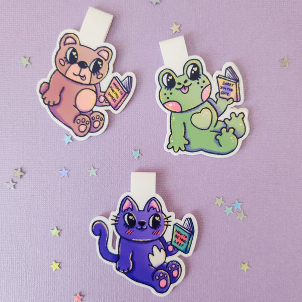 Cute magnetic bookmark mignon funny animals cat frog and bear colorfull marque-page magnétique chat ourson et grenouille mignon drôle