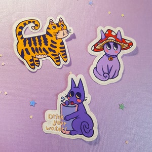 Cute funny animal cat and tiger individual glossy sticker mignon colorfull kawaii chat tigre drôle