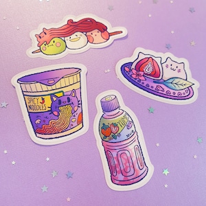 Cute asian snacks individual waterproof glossy sticker mignon colorfull kawaii snack asiatique ramen mochi drink dango
