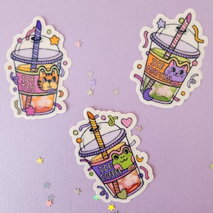 Cute funny ice drinks soda animal individual waterproof glossy sticker mignon colorfull kawaii