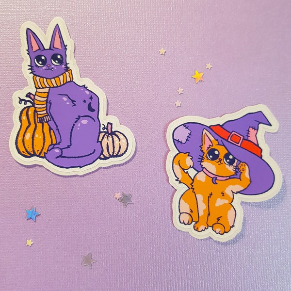 Cute funny halloween cat and individual glossy sticker mignon colorfull kawaii chat drôle amusant
