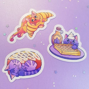 Cute funny pastry cat individual waterproof glossy sticker mignon colorfull kawaii chat pâtisserie brillant