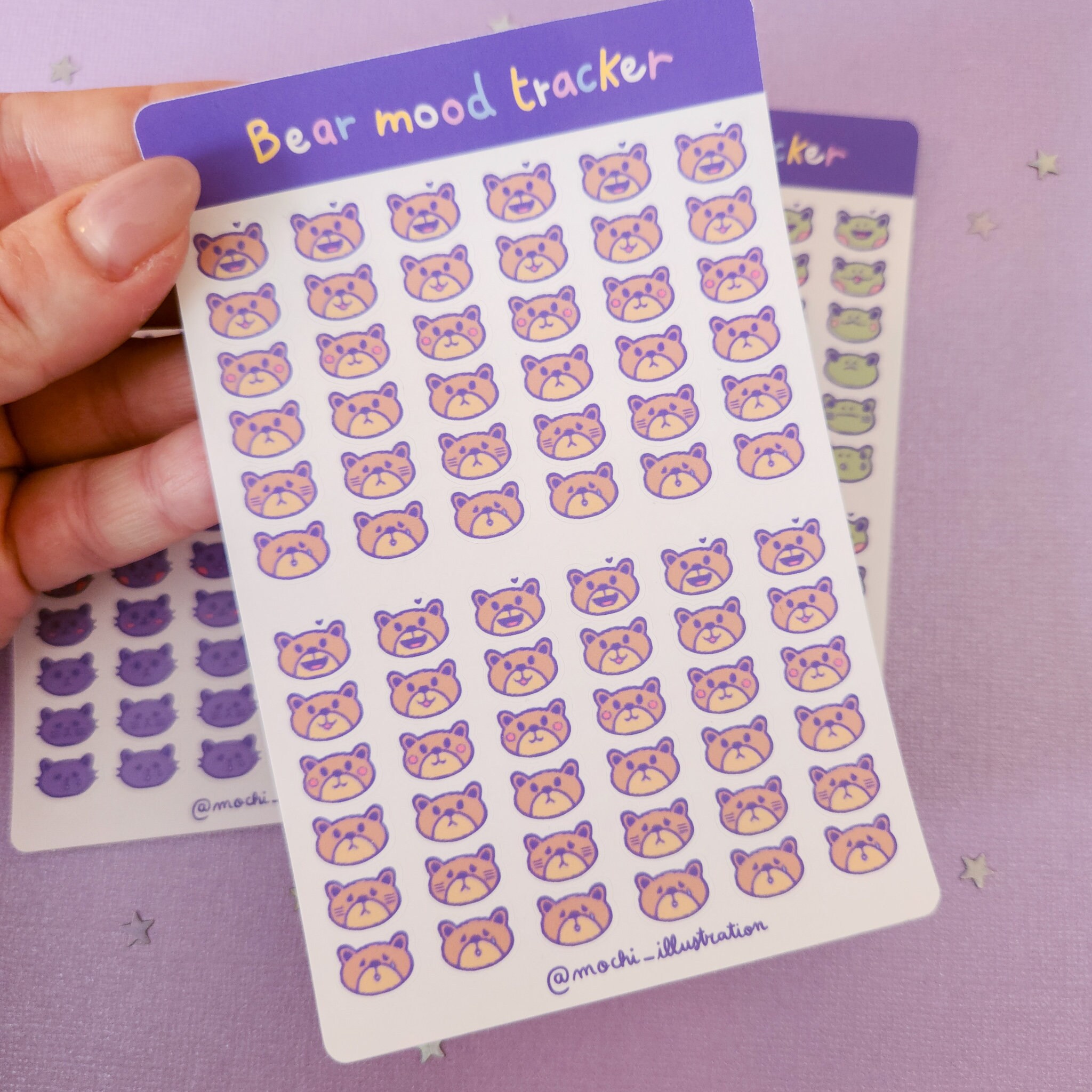 Cute Mood Tracker Animals Cat Frog and Bear Stickers Sheet / Sheet of ...