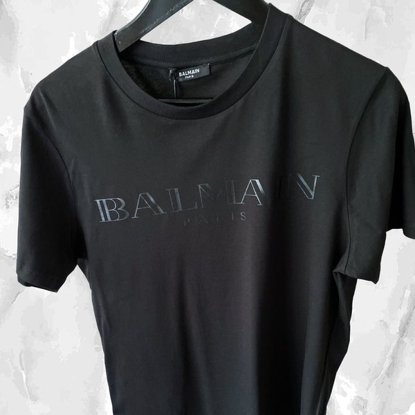 Vintage Balmain Black T-SHIRT Black Logo - 2XL