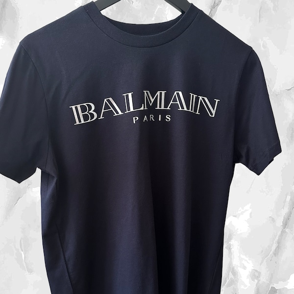 Vintage Balmain Dark Blue T-SHIRT Silver Logo - 2XL