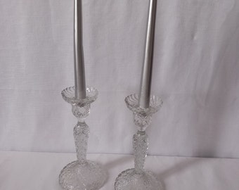 Pair of Molded-Pressed Glass Candlesticks