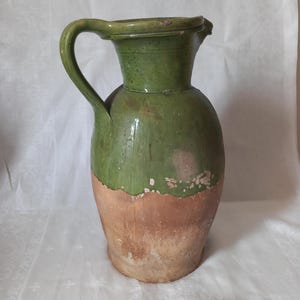 Large antique jug in green glazed terracotta - 19th century