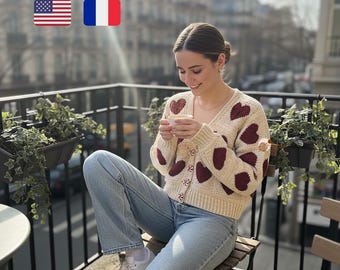 Sweet Heart Crop Cardigan Crochet Pattern, Gift For Mom, Garment Idea for Valentine's, Mother's Day Vibe, Cozy Heart Granny Square 11R1