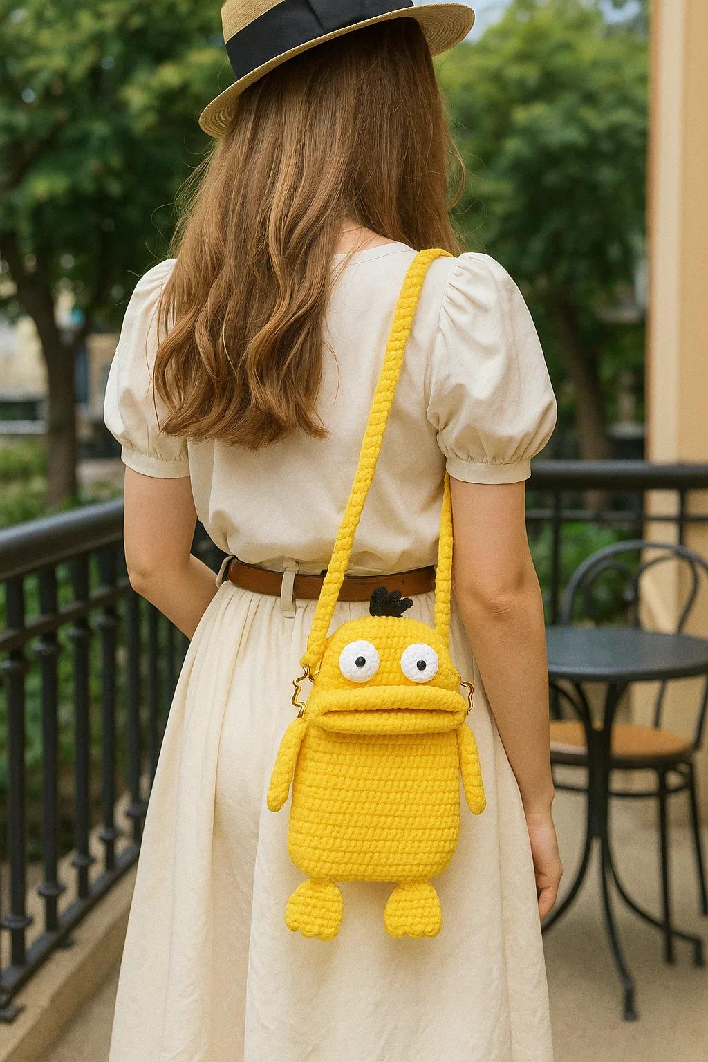 Funny Big Mouth Monster Duck Phonebag Crochet Pattern, Psyduck