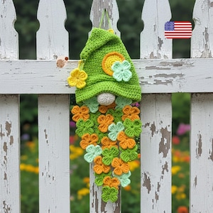 Haakpatroon kabouter, klavertje vier, klaver, St. Patrick's Day-sfeer, decor, muur/deur hangende kabouter amigurumi pdf-zelfstudie 82R1