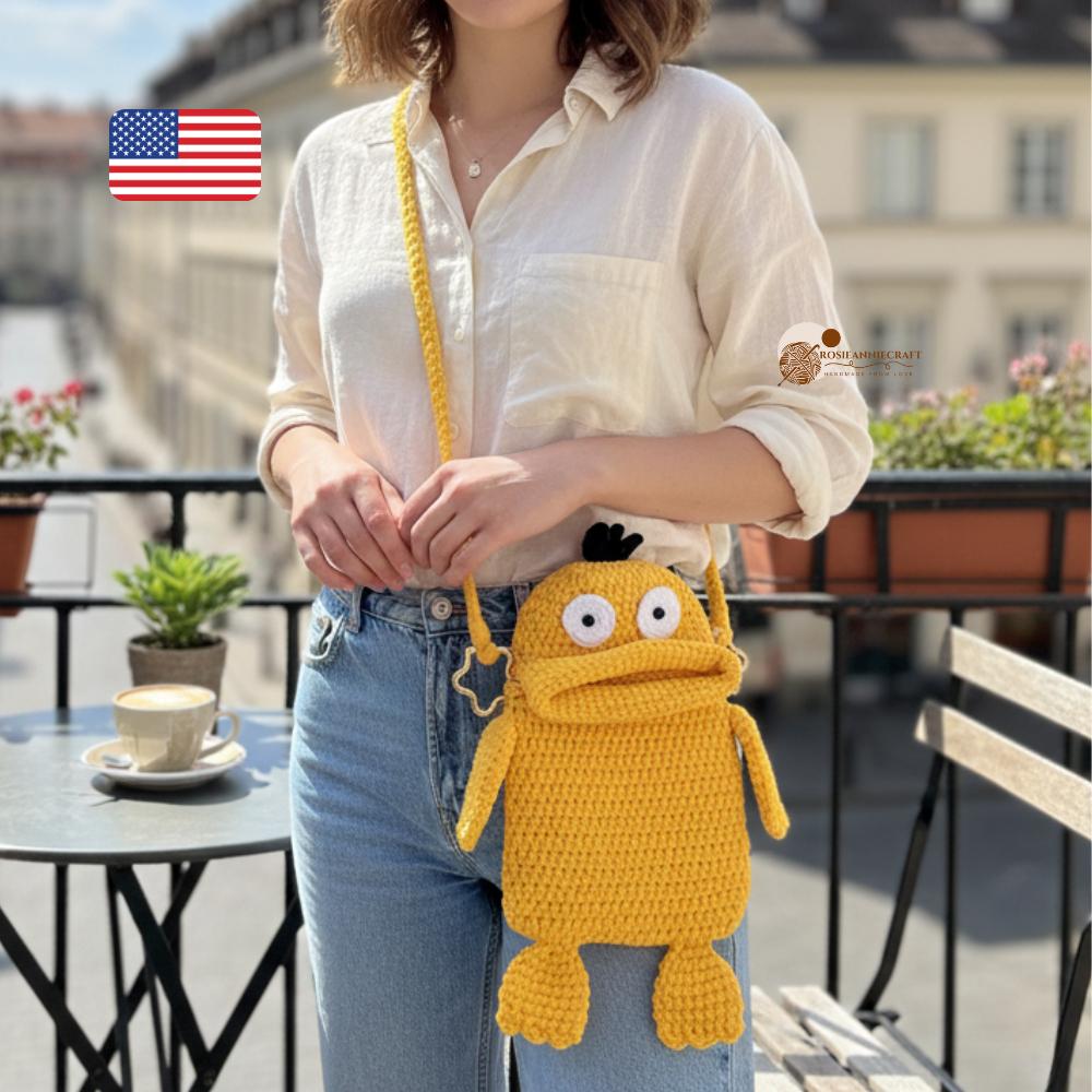 Funny Big Mouth Monster Duck Phonebag Crochet Pattern, Psyduck