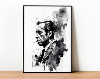 Humphrey Bogart Drawing Minimalist Portrait Home Decor Wall Portrait of Humphrey Bogart Portrait Black and White Stylish Painting Modern