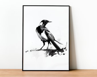 Bird Drawing Instant Download Art Print Magpie Minimalist Gift Print New Home Gift Nature Drawing Bird Drawing Magpie Drawing Fine Art