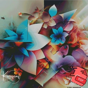 Abstract Flowers M 500 x 500 | 200 colors | 59 pages | KI-0018 M | Counted Cross Stitch Pattern Cross Stitch Chart | Download PDF