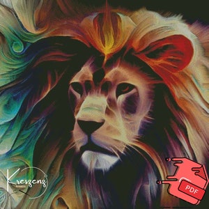 Fractal Lion S 350 x 350 | 90 colors | 31 pages | KI-0012S90 | Counted Cross Stitch Pattern Kreuzstichvorlage | PDF-Download