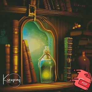 Magical Library M 500 x 500 | 200 colors | 59 pages | KI-0021 M | Counted Cross Stitch Pattern Cross Stitch Chart | Download PDF