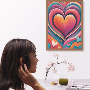 Romantic Love Wall Art | Valentines Day Poster |  Hanging Heart | | Gift for Couples | Anniversary Gift | Art Poster 7713
