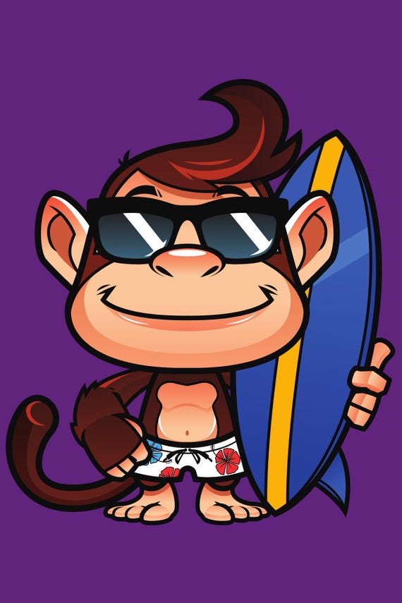 Surfing Monkey Art Print: Whimsical Kids Room Decor (6x9 Inches