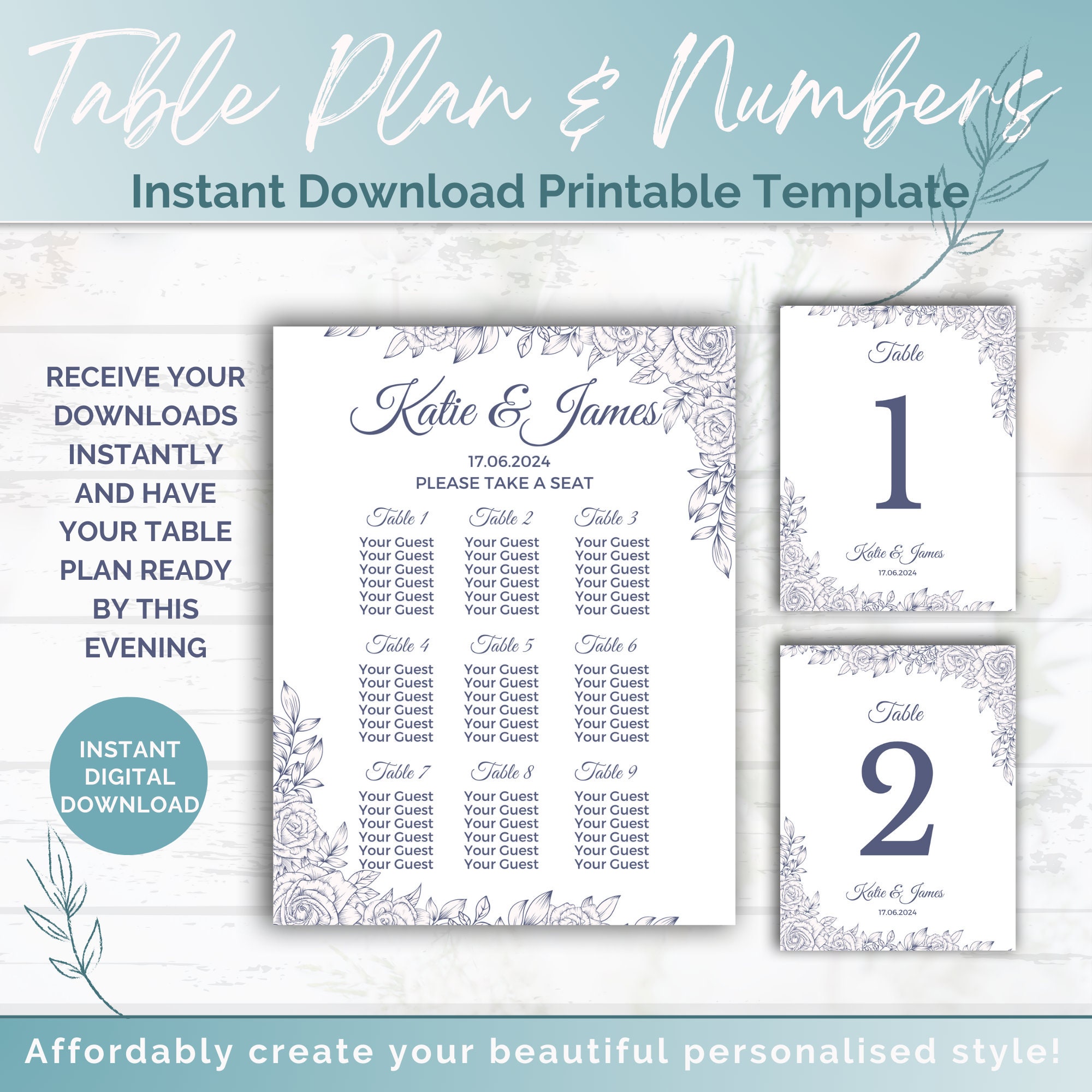 Printable Table Plan and Table Numbers Editable & Printable - Etsy