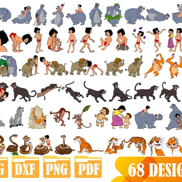 Jungle Book Easy to use 68 High quality designs (Layered SVG, DXF, PNG, pdf)