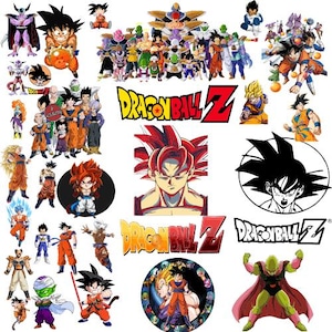 May include: A collage of Dragon Ball Z character illustrations and logos. The image showcases various characters in dynamic poses, with bright colours and action-packed scenes. Logos include the Dragon Ball Z title.