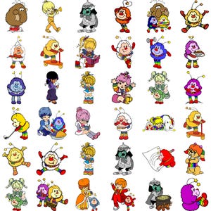 Peut inclure: Une collection de personnages de dessins animés colorés avec des antennes en forme d'étoiles. Les personnages sont représentés dans diverses poses et activités, comme la lecture, jouer d'instruments de musique et faire du scooter. Les illustrations présentent une variété de couleurs et de styles.