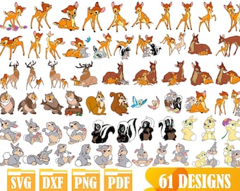 Facile da usare 61 design di alta qualità (SVG a strati, DXF, PNG, pdf) Pacchetto Bambi